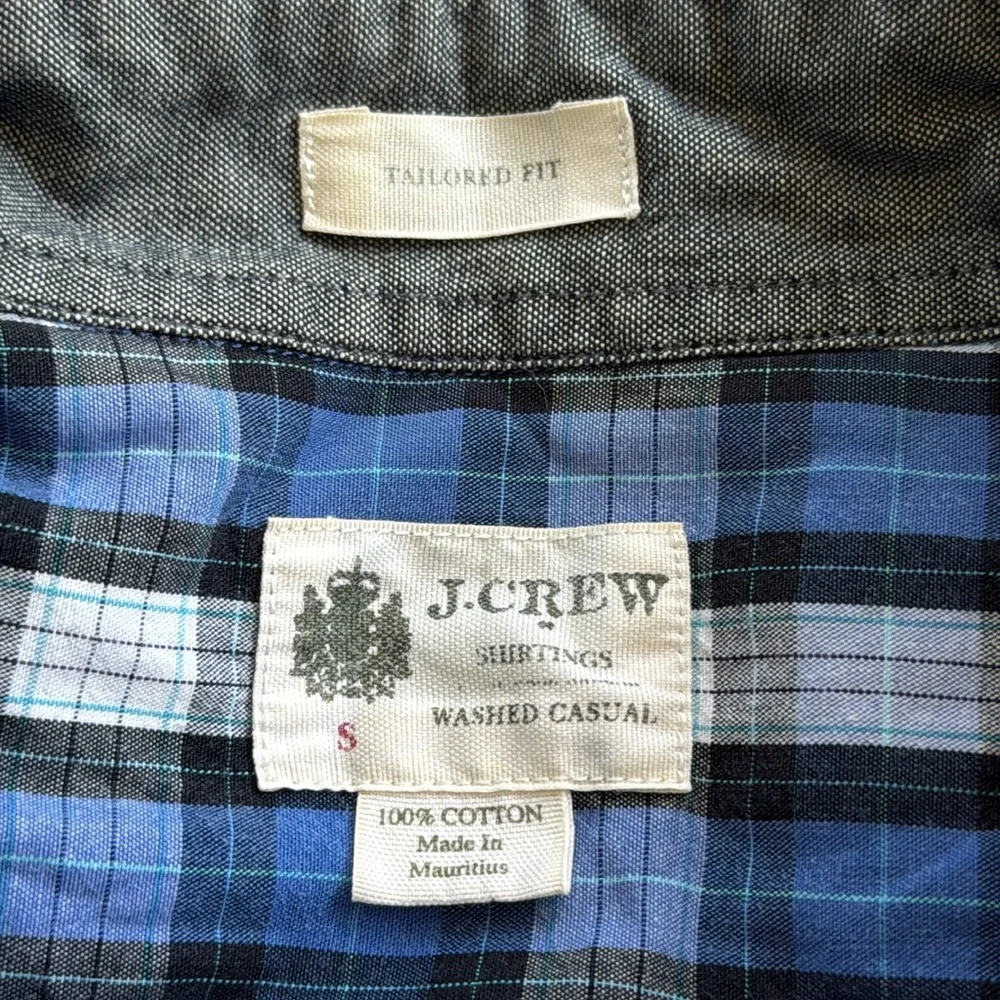 J. Crew shirtings washed casual tailored fit blue plaid button down shirt small